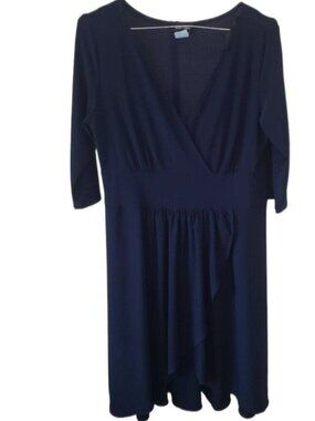 Star Vixen Navy Blue 3/4 Sleeve V-Neck Dress